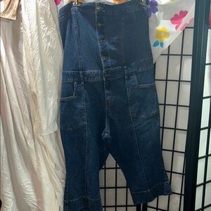 Dark Wash High-Waist Button Front Denim Overalls